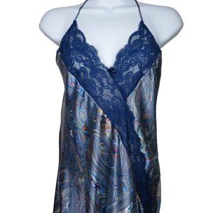 Vintage Delicate Satin Slip Nightgown S Multicolor Lace Low Back USA Made